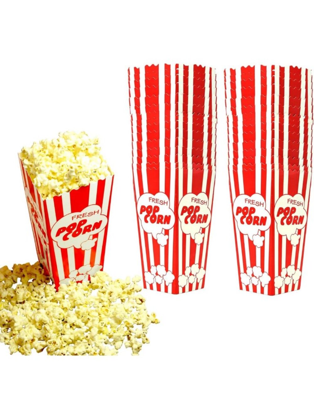 Nostalgic Red & White Stripe Popcorn Boxes - 30 Tall Movie Night Party Supplies
